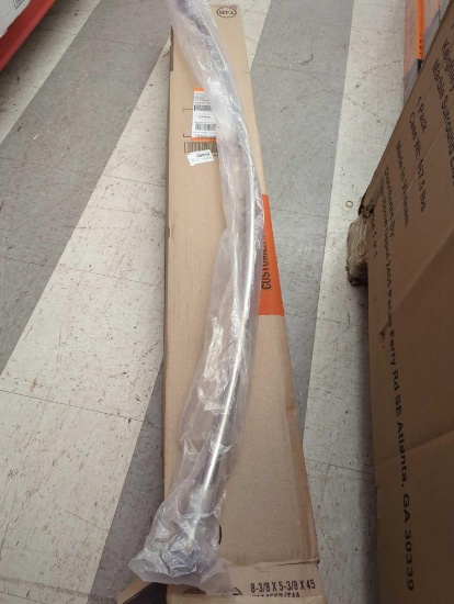 MOEN 60 INCH CURVED SHOWER ROD WITH PIVOTING FLANGES IN CHROME, APPEARS TO BE NEW IN FACTORY SEALED
