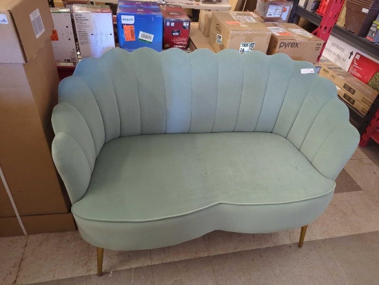 HULALA HOME VELVET LOVESEAT SOFA WITH FLOWER STYLE SHAPE BACK, MODERN 2 SEATER SOFA WITH GOLD LEGS