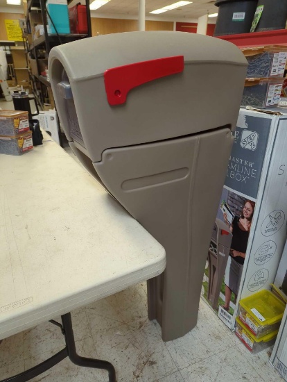 Step2 Tan/Gray Mail Master Streamline Mocha OverPost Mounted Plastic Mailbox. Appears to be used