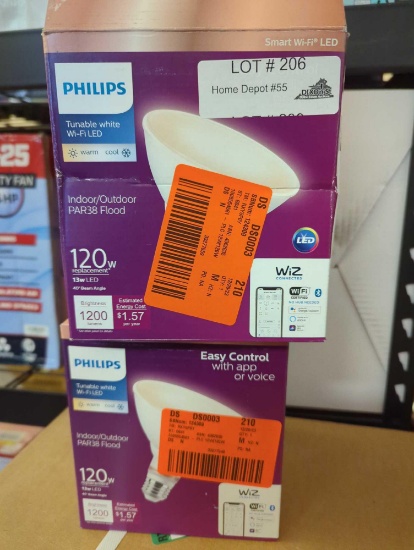 LOT OF 2 PHILIPS 120 WATT EQUIVALENT PAR38 LED SMART WIFI TUNABLE WHITE LIGHT BULB POWERED BY WIZ