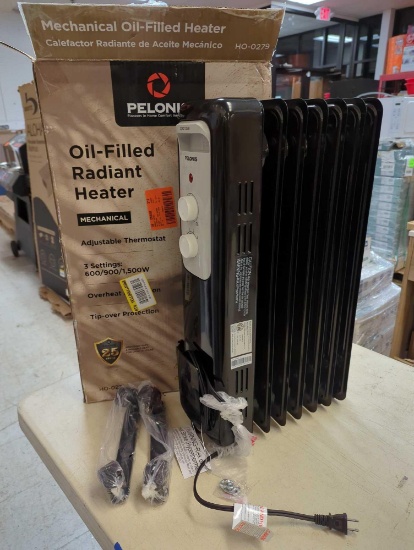 Pelonis 1,500-Watt Oil-Filled Radiant Electric Space Heater with Thermostat. Comes in opened box as