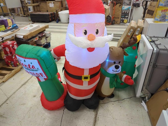HOME ACCENTS HOLIDAY 6.5 FT LED SANTA REINDEER AND TREE INFLATABLE, APPEARS TO BE USED IN OPEN BOX,