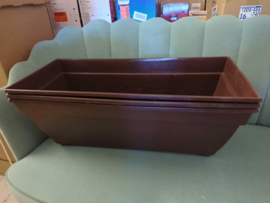 LOT OF 3 DYNAMIC DESIGNS NEWBURY 27 INCH COCOA RESIN DECK BOX PLANTER, APPEARS TO BE NEW, RETAIL