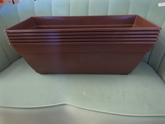 LOT OF 5 DYNAMIC DESIGNS NEWBURY 27 INCH COCOA RESIN DECK BOX PLANTER, APPEARS TO BE NEW, RETAIL