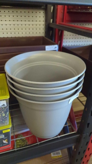 SET OF 4 Vigoro 10 in. Mirabelle Medium Stormy Gray Plastic Planter (10.1 in. D x 8.8 in. H) with
