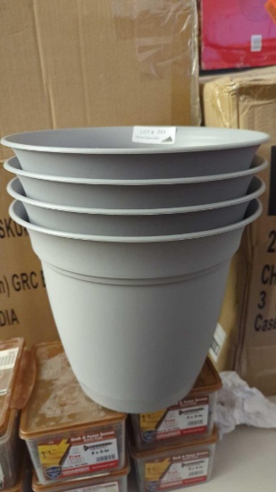 SET OF 4 Vigoro 10 in. Mirabelle Medium Stormy Gray Plastic Planter (10.1 in. D x 8.8 in. H) with