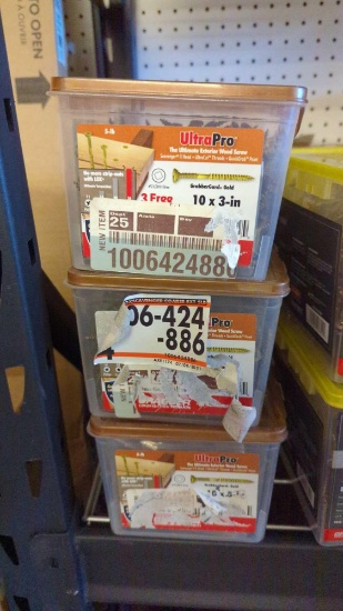 SET OF 3 BOXES OF ULTRAPRO 10X3" GRABBERGARD GOLD SCREWS. 5 LB BOXES, MSRP 54.37 PER BOX