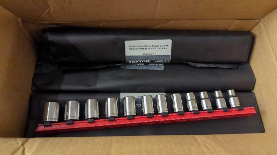 TEKTON 3/8 in. Drive 6-Point Socket Set with Rails (5/16-3/4 in., 8 mm-19 mm) (42-Piece), MOST PACKS