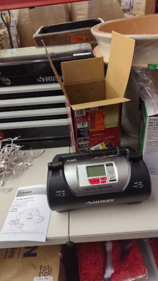 HUSKY 12/120 VOLT AUTO AND HOME INFLATOR, TESTED, WORKING, APPEARS USED, MSRP 89.00
