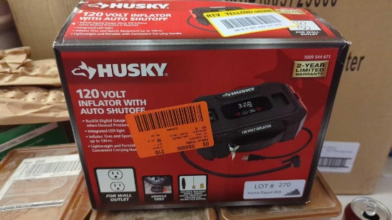 HUSKY 120 VOLT INFLATOR WITH AUTO SHUT OFF, OPEN BOXED, TESTED WORKING, MSRP 54.49