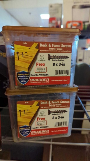 TWO BOXES OF DECK AND FENCE SCREWS EXTERIOR GRADE, 8X3 INCH, VB1100RG, OPEN BOXES 5 LB BOX, MSRP