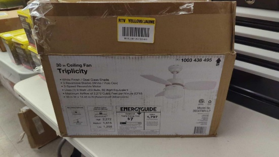 Triplicity 30 in. Indoor White Ceiling Fan with Light, MSRP 81.26