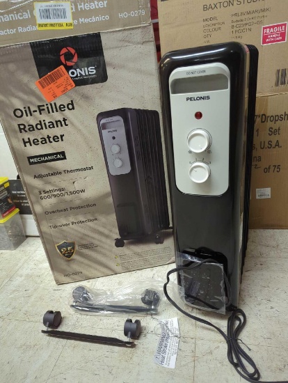 Pelonis 1,500-Watt Oil-Filled Radiant Electric Space Heater with Thermostat. Comes in opened box as