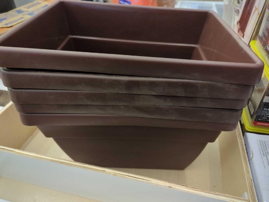 LOT OF 5 DYNAMIC DESIGNS NEWBURY 16 INCH COCOA RESIN DECK RAIL PLANTER, ALL APPEAR TO BE NEW RETAIL