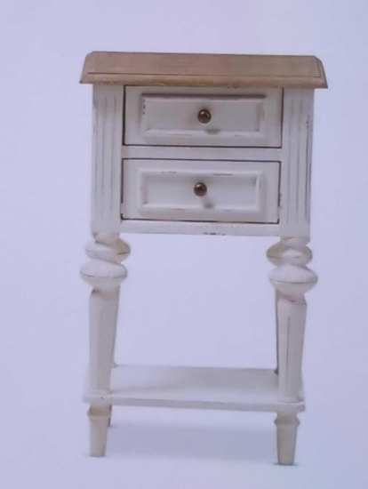 BAXTON STUDIO MARQUETTERIE FRENCH PROVINCIAL WHITE FINISHED 2 DRAWER NIGHTSTAND, APPEARS TO BE NEW
