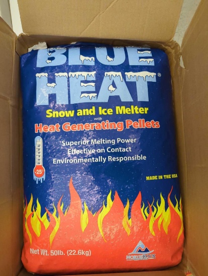 BLUE HEAT 50 LB CALCIUM BLEND ICE AND SNOW MELT + DEICER WITH JEAT GENERATING PELLETS, WORKS TO -25