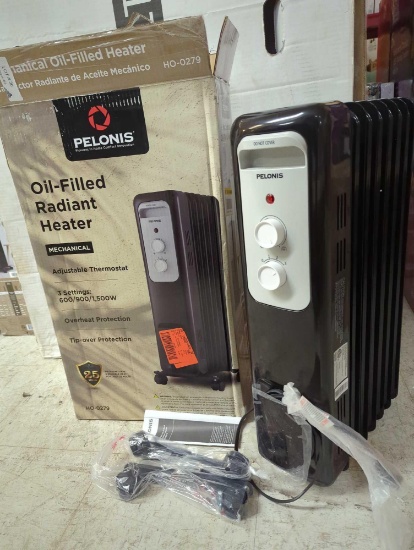 Pelonis 1,500-Watt Oil-Filled Radiant Electric Space Heater with Thermostat. Comes in opened box as