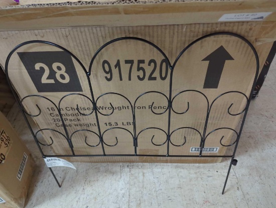 Lot of 20 Vigoro Chelsea 16 in. H x 18 in. W Black Garden Fence. Appears to be new. Comes in opened