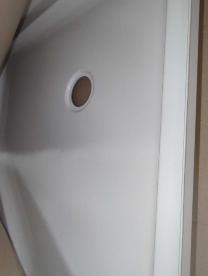 Delta 38 x 38 Corner Shower Pan Base with Corner Drain in White Appears to be New Stock Photo for