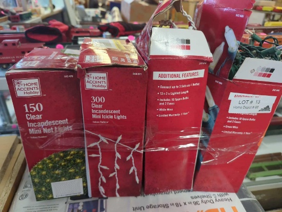 Lot of 4 Home Accents Holiday Items Including 1 Box of 150 Clear Incandescent Mini Net Lights, 1 Box