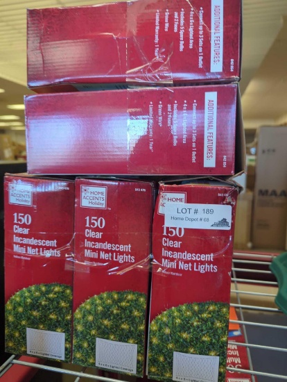 Lot of 5 Home Accents Holiday Incandescent Mini Net Lights - 3 Boxes of Clear Lights and 2 Boxes of