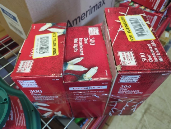 Lot of 5 Home Accents Holiday Items Including 2 Boxes of 300 Clear Incandescent Mini Lights, 1 Box