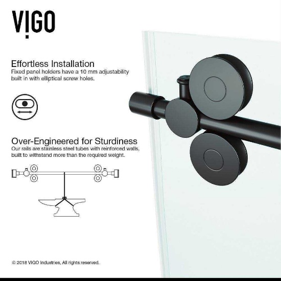 VIGO Elan 56 to 60 in. W x 66 in. H Sliding Frameless Tub Door in Matte Black with 3/8 in. (10mm)