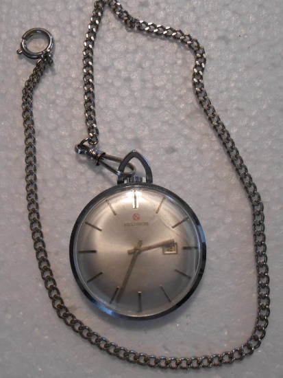 HELBROS POCKET WATCH WITH CHAIN ALL ITEMS ARE SOLD AS IS, WHERE IS, WITH NO GUARANTEE OR WARRANTY.