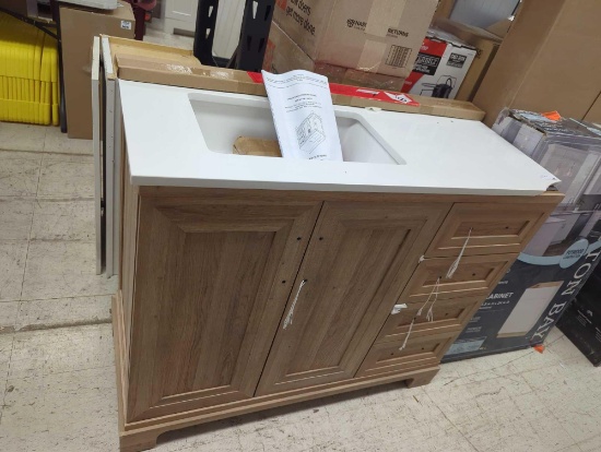 GLACIER BAY SINITA 42 IN X 19 IN X 34 IN SINGLE SINK BATH VANITY IN NATURAL OAK WITH WHITE