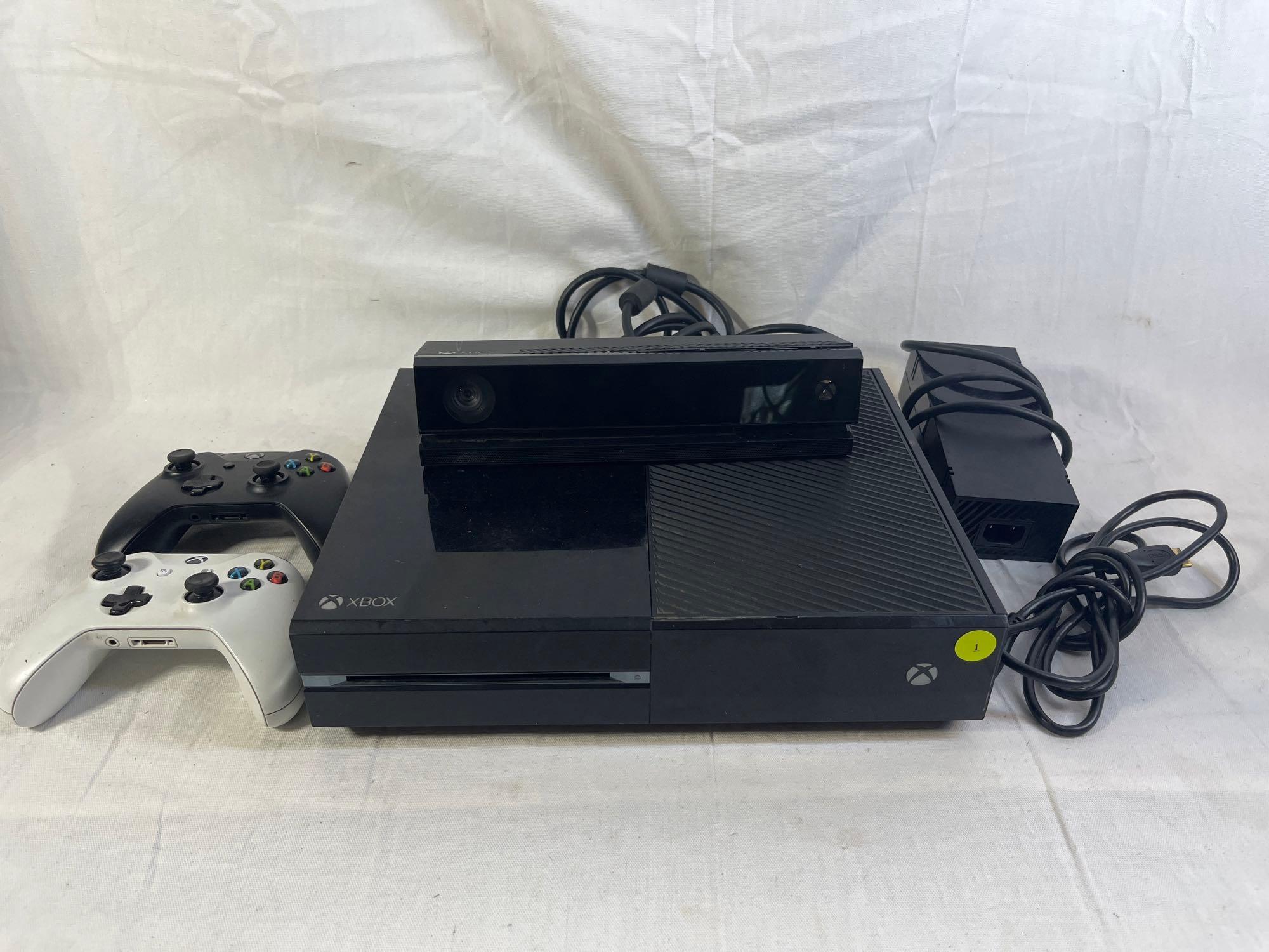 Xbox, one with two controllers, Kinect, power, | Proxibid