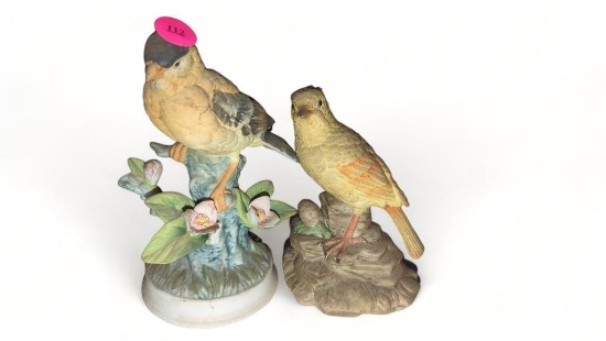 PAIR OF CERAMIC BIRDS, AMERICAN GOLDFINCH 6 3/4", AND A DOMESTIC CANARY 5 1/2"H