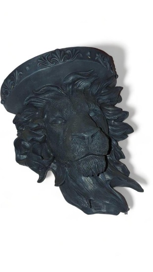 MODERN WALL SHELF, DEPICTS A LIONS HEAD 10 3/4"X9"W