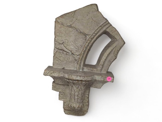 (FOYER) CONTEMPORARY RESIN CASTLE RUINS THEMED HANGING WALL SHELF. IT MEASURES APPROX. 11"W X