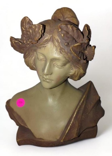 (LR)Sapho Greek Poet Lady bust Art Nouveau Gargoyles Studios Brooklyn New York, 10 1/8"H