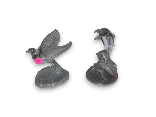 (LR) SET OF 2 CRYSTAL FIGURES, DOVE 5 1/8"H, AND DOLPHIN 6"H