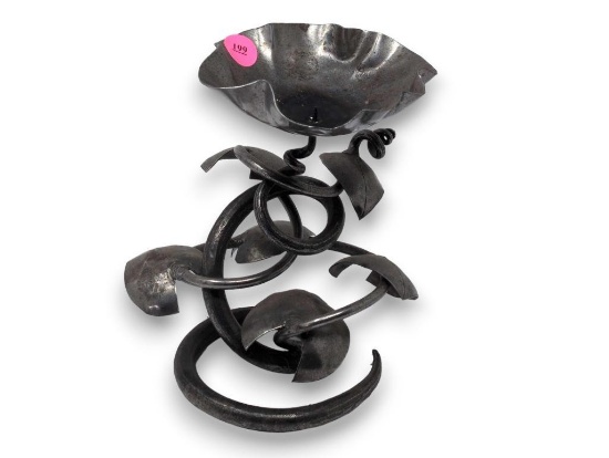 (LR) BELLTREES FORGE UK WROUGHT IRON TANGLED LILLIES CANDLE HOLDER. IT MEASURES APPROX. 6-1/2"W X