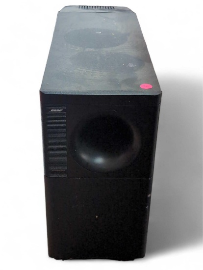(LR) BOSE POWERED ACOUSTIMAS 9 SPEAKER SYSTEM SUBWOOFER. COMES WITH POWER CORD. IT MEASURES APPROX.