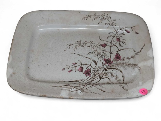 (LR) WEDGEWOOD & CO. ENGLAND ROYALSTONE CHINA PLATTER ACCENTED WITH PINK FLOWER DETAILING. IT
