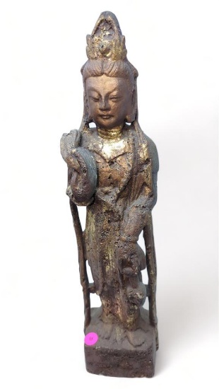 CERAMIC FIGURE, DEPICTS KWAN YIN THE BUDDHIST GODDESS OF MERCY, 18"H, DISPLAYS SOME COSMETIC WEAR
