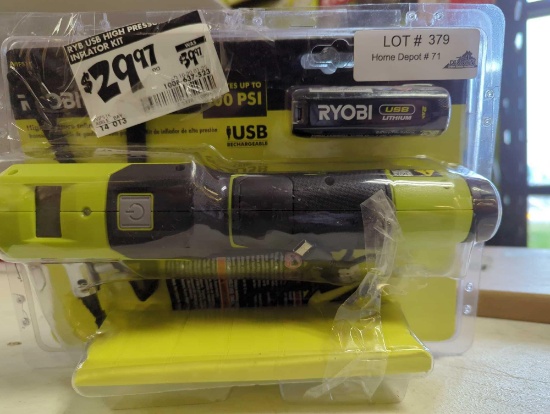 RYOBI USB Lithium Cordless High Pressure Portable Inflator Kit with 2.0 Ah USB Lithium Battery and