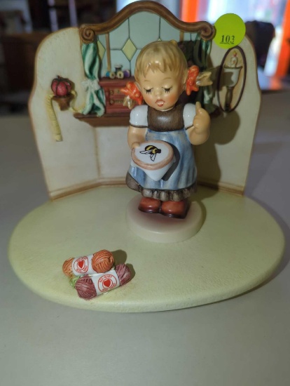 Hummel Goebel Hummelscape Quilting Bee #1047-D and Bee Hopeful 2107A, Figurine is Signed and Dated