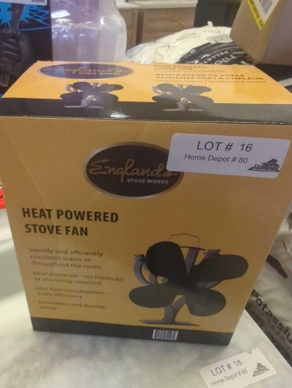 Englander Heat Powered Black 4-Blade Wood Stove Fan, Retail Price $90, Appears to be New in Open