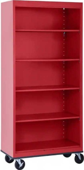 Sandusky Metal 5-shelf Cart Bookcase with Adjustable Shelves in Red, Dimensions - 78" H x 36" W x