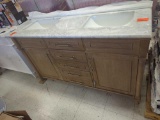 Home Decorators Collection Aberdeen Double Sink Freestanding Antique Oak Bath Vanity with Carrara