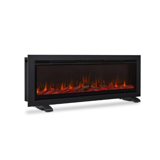 Real Flame 62 in. Wall-Mount Recessed Electric Fireplace Insert in Black, Appears to be New in
