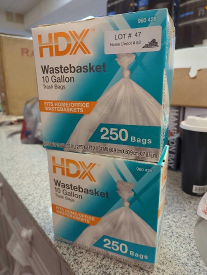 2 BOXES OF HDX 10 Gal. Clear Waste Liner Trash Bags (250-Count), MSRP 9.97 PER BOX