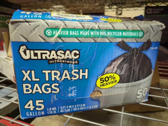 Ultrasac 45 Gal. Extra Large Heavy Duty Trash Bags (APPROX 50 Count) OPEN BOX, BAGS MAY BE MISSING.