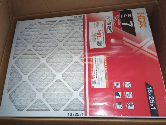 Box of 4 HDX 18 in. x 25 in. x 1 in. Allergen Plus Pleated Air Filter FPR 7, MERV 11, Retail Price