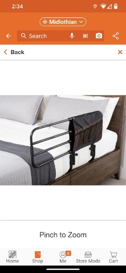 Stander 26 in. to 42 in. EZ Adjustable Bed Rail with Swing-down Safety Railing and Pouch, in Black,