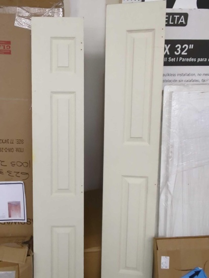 LOT OF OF 2, 3 PANEL KITCHEN DOORS, BOTH PANELS MEASURE 77x11 3/4", BOTH PANELS DISPLAY DEFECTS